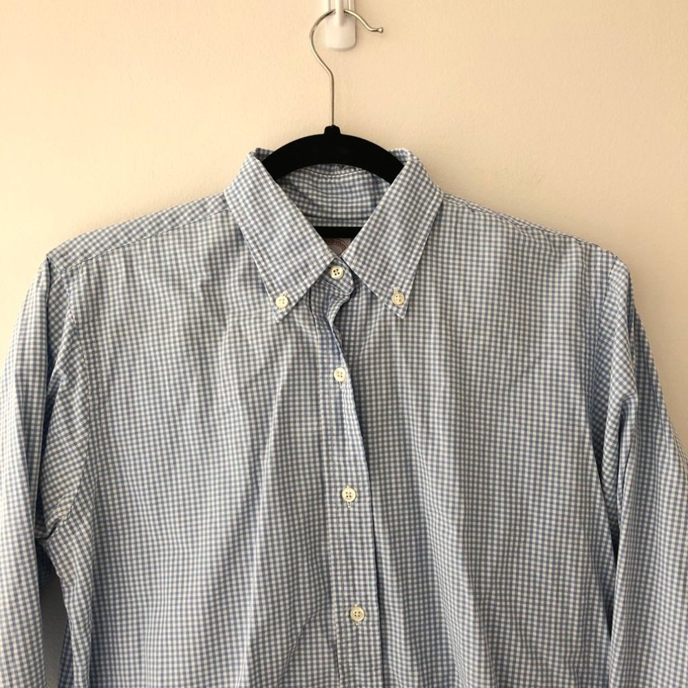 Brooks Brothers Checked Button Down Top Blue White - image 2